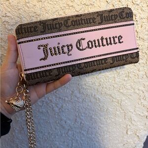 Juicy Couture Pink and Brown Logo Wallet Wristlet
